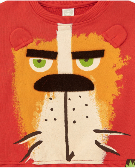 Red sweatshirt for boys with lion and 3D ears