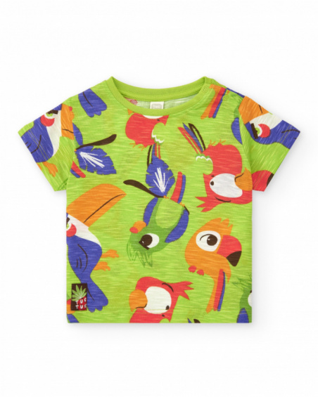 Boys' outfit with parrot T-shirt and red bermuda shorts