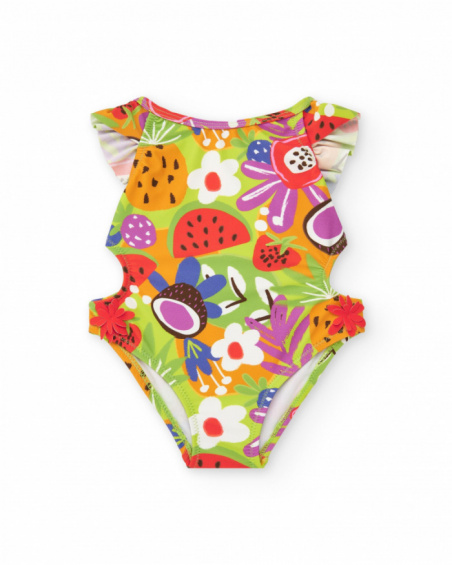 Trikini for girls with fruit print and ruffles