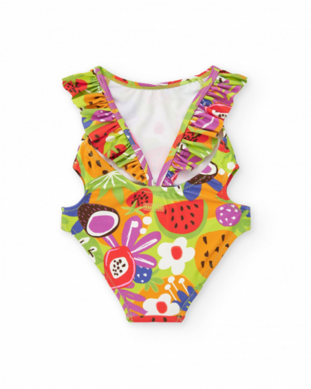 Trikini for girls with fruit print and ruffles
