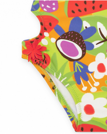 Trikini for girls with fruit print and ruffles