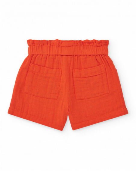 Orange shorts for girls with bow and side pockets