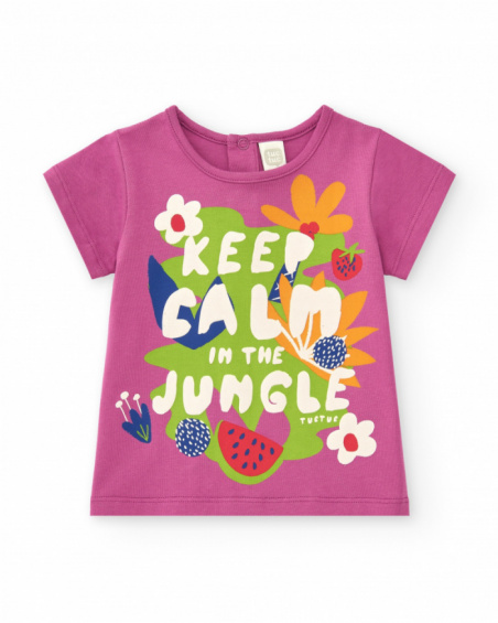 Lilac T-shirt for girls with tropical print and message Lilac T-shirt for girls with tropical print and message