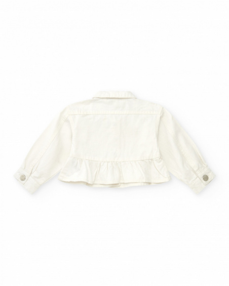 White flat jacket for girls with buttons and ruffled hem