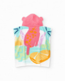 Poncho towel for girls with tropical print and animal hood