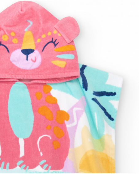 Poncho towel for girls with tropical print and animal hood