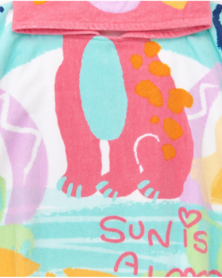 Poncho towel for girls with tropical print and animal hood