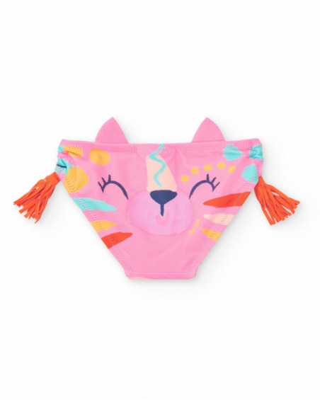 Pink swim slip for girls with raised ears and side tassels