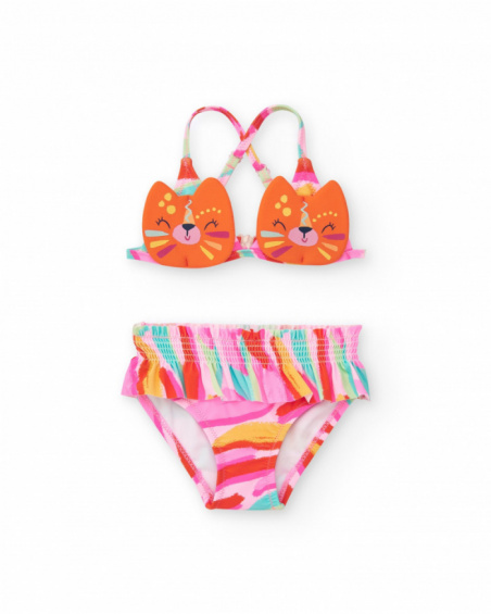 Orange bikini for girls with cat face and adjustable straps