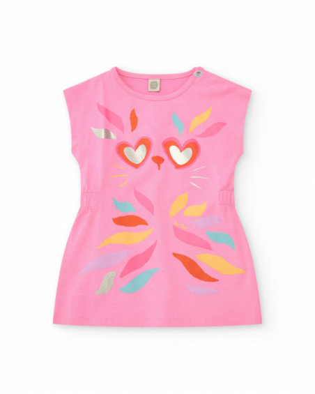 Pink dress for girls with animal print and metallic details