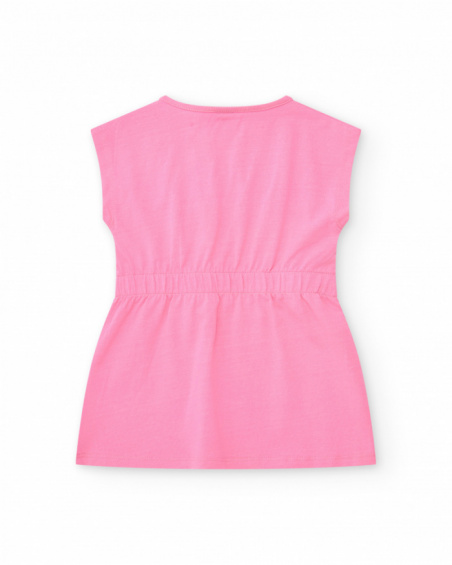 Pink dress for girls with animal print and metallic details