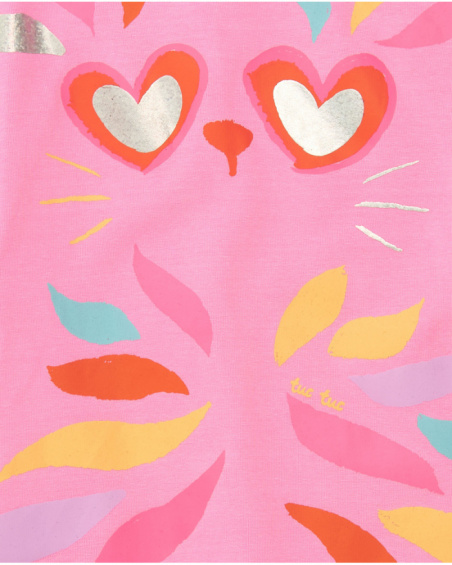 Pink dress for girls with animal print and metallic details