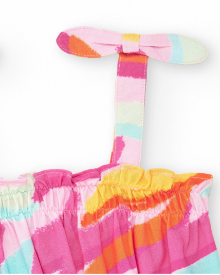 Pink top for girls with multicolor print and bow straps