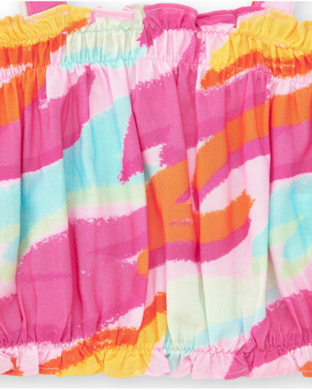 Pink top for girls with multicolor print and bow straps