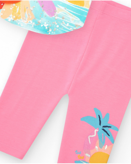 Girls' outfit with white hummingbird T-shirt and pink cycling leggings