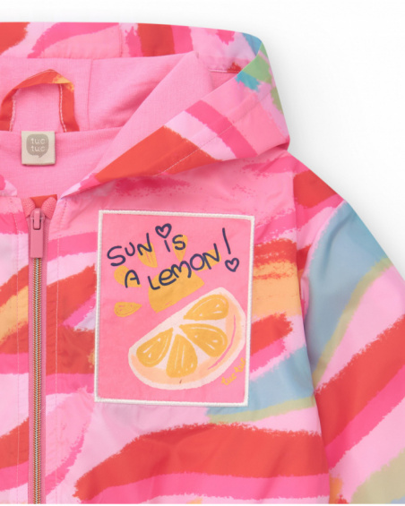 Multicolor windbreaker for girls with hood and zipper