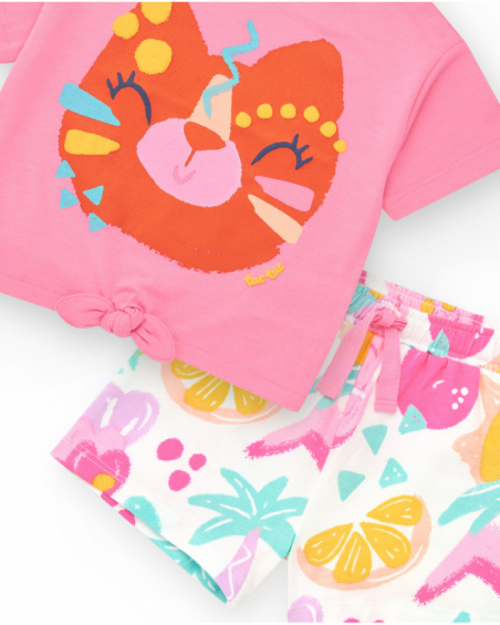 Girls outfit with two T-shirts and printed shorts