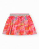 Pink tulle skirt for girls with multicolor layers and fitted waist
