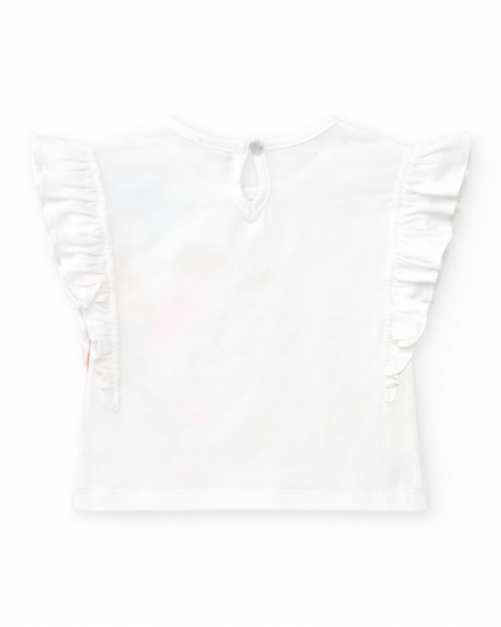 White T-shirt for girls with tropical hummingbird and sequins