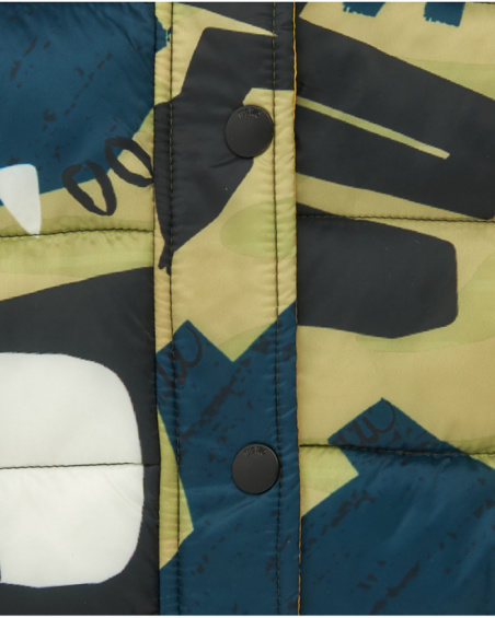 Green padded vest for boys with dinosaur print
