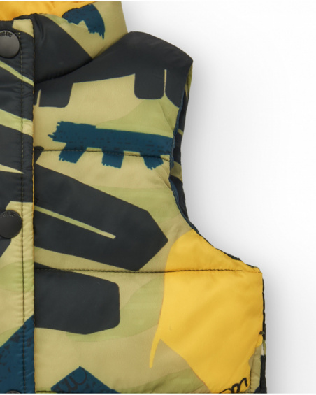 Green padded vest for boys with dinosaur print