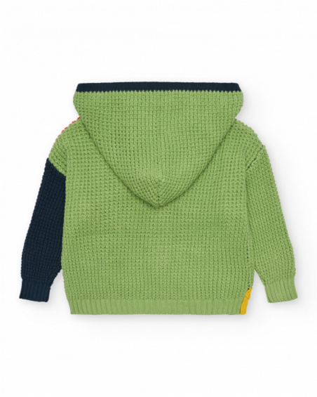 Multicolor knitted jacket for boys with hood and zipper