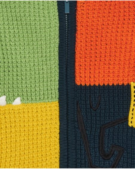 Multicolor knitted jacket for boys with hood and zipper