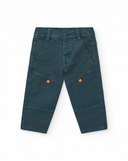 Green pants for boys with orange details and elastic waistband
