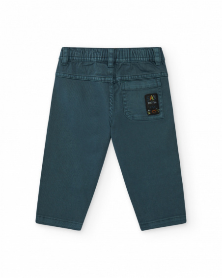 Green pants for boys with orange details and elastic waistband