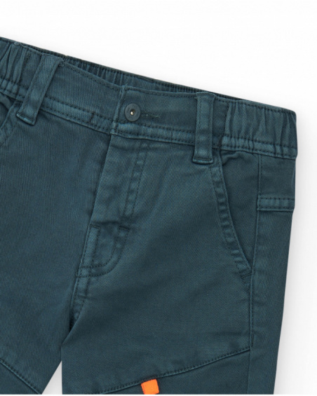 Green pants for boys with orange details and elastic waistband