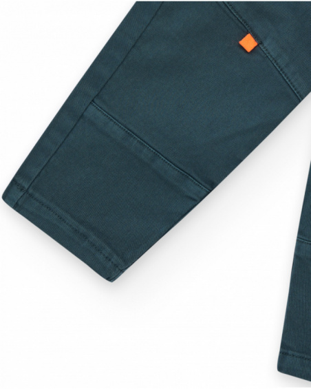 Green pants for boys with orange details and elastic waistband
