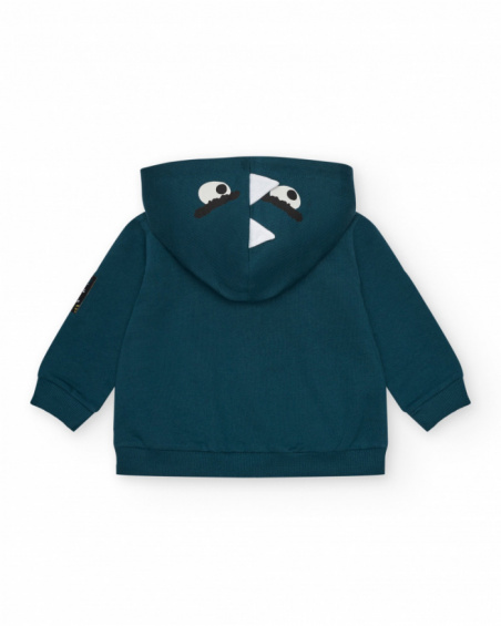 Green fleece jacket for boys with yellow hood and zipper