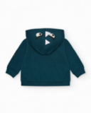 Green fleece jacket for boys with yellow hood and zipper