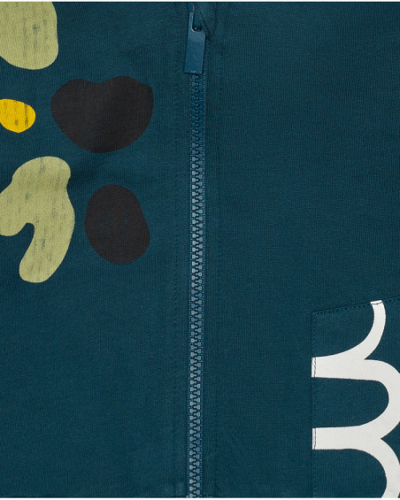 Green fleece jacket for boys with yellow hood and zipper