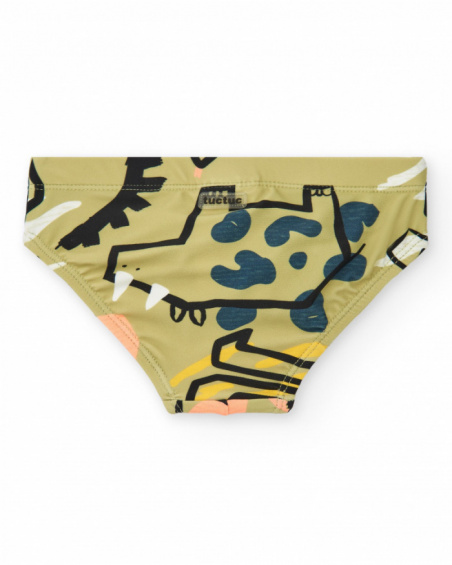 Khaki swim slip for boys with dinosaur print