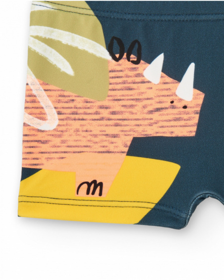 Blue and yellow swim boxer for boys with dinosaurs
