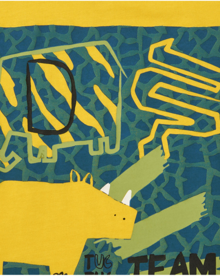 Yellow T-shirt for boys with dinosaur print and shoulder closure