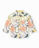 White shirt for boys with multicolor dinosaur print