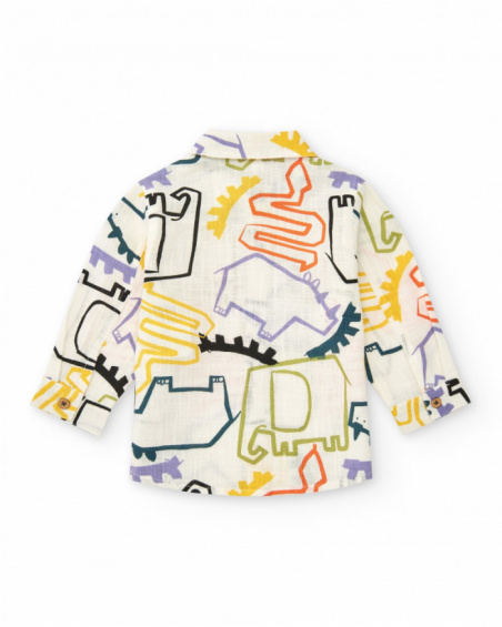 White shirt for boys with multicolor dinosaur print