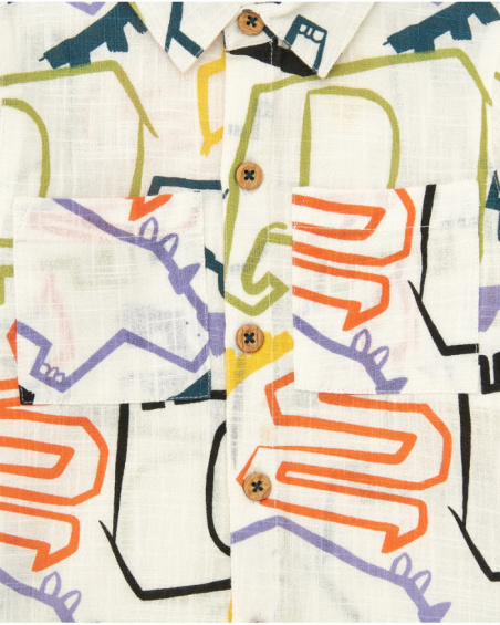 White shirt for boys with multicolor dinosaur print