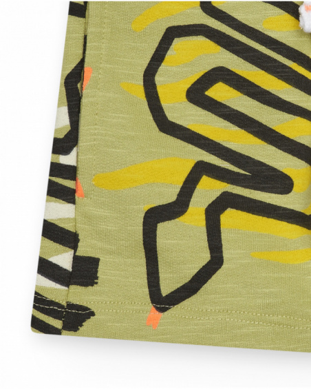 Green fleece bermuda shorts for boys with dinosaur print