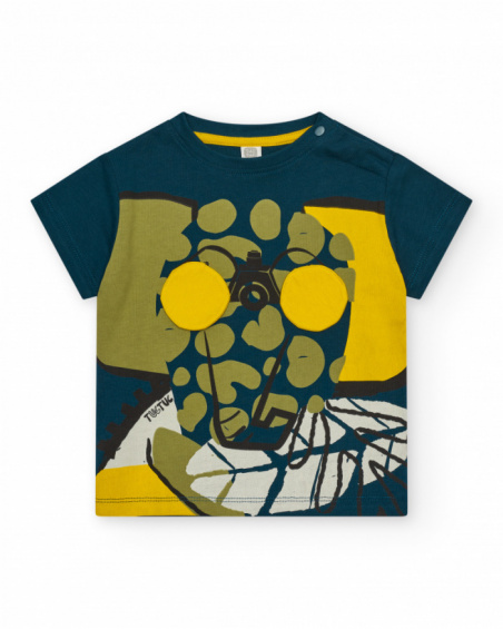 Green and yellow T-shirt for boys with lens design