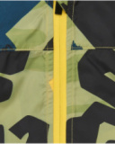 Green windbreaker for boys with dinosaur print and hood