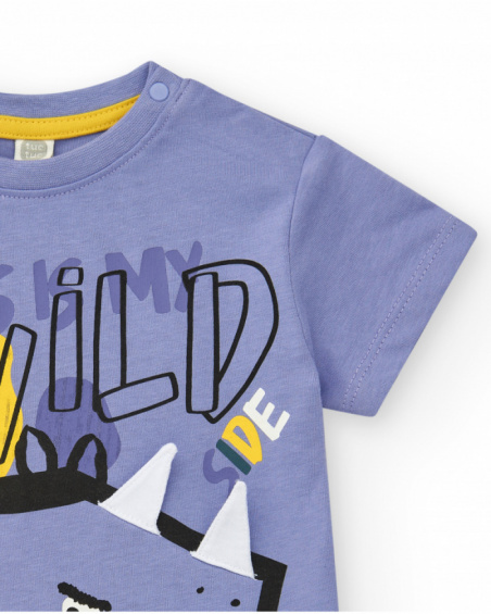 Lilac T-shirt for boys with dinosaur print and striking details