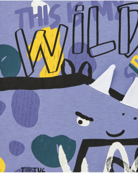 Lilac T-shirt for boys with dinosaur print and striking details
