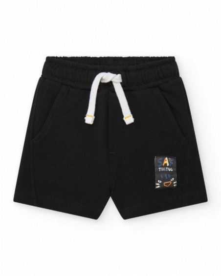 Black fleece shorts for boys with adjustable waistband
