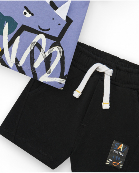 Boy’s lilac rhino print t-shirt and black shorts set Boy’s lilac rhino print t-shirt and black shorts set