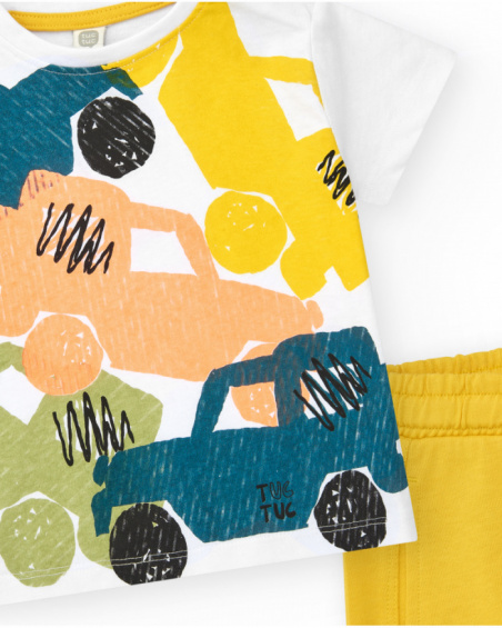 Boys' outfit with car T-shirt and yellow bermuda shorts