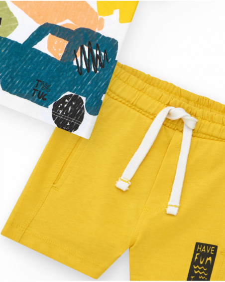 Boys' outfit with car T-shirt and yellow bermuda shorts