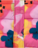 Padded vest for girls with floral print in pink, yellow, and blue